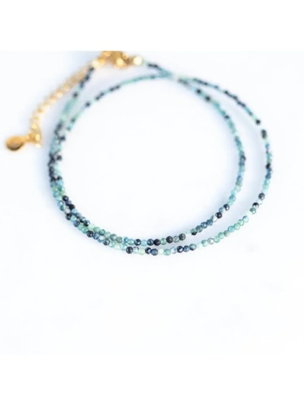 Natural Blue Tourmaline Beaded Necklace Waterproof Non Tarnish Layering Jewelry